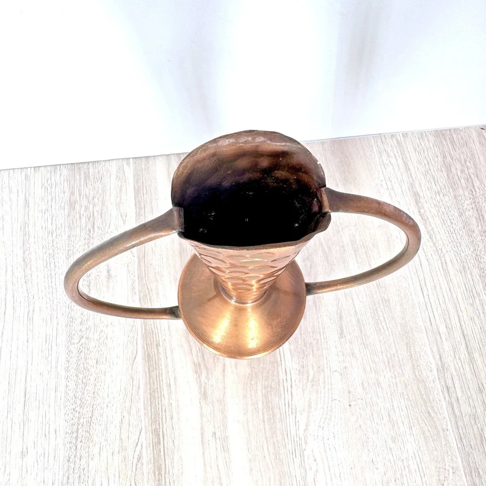 Vintage‎ Hammered Copper Vase Ring Handle Art Deco Style 7in Heavy Metal